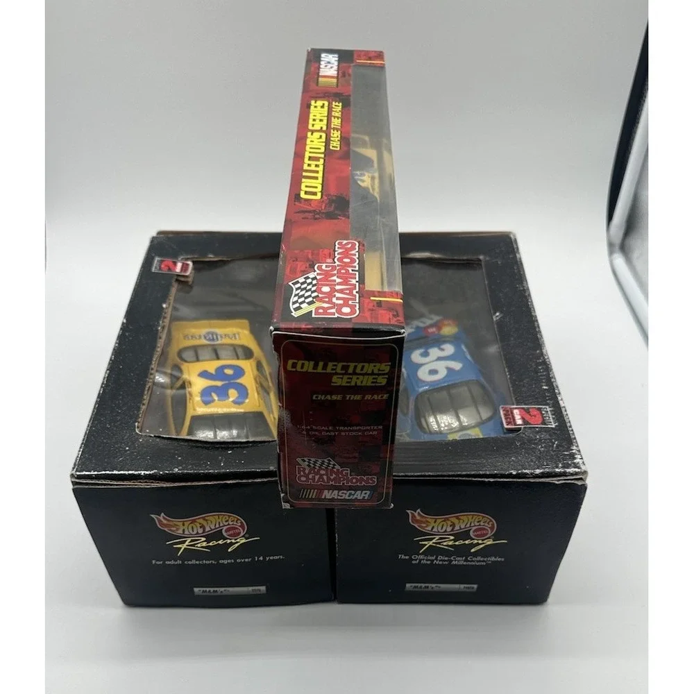 KEN SCHRADER #36 M&M'S NASCAR LOT TRANSPORTER & CARS W/MATCHING MINIS